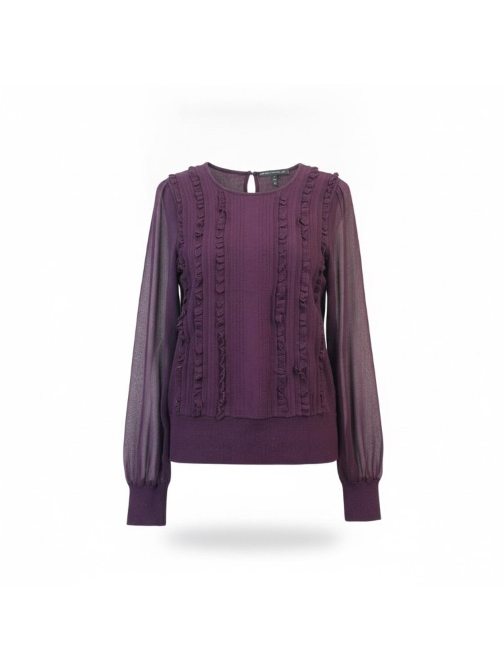 White House Black Market Womens Plum Ruffle Long Sleeve Blouse Size M